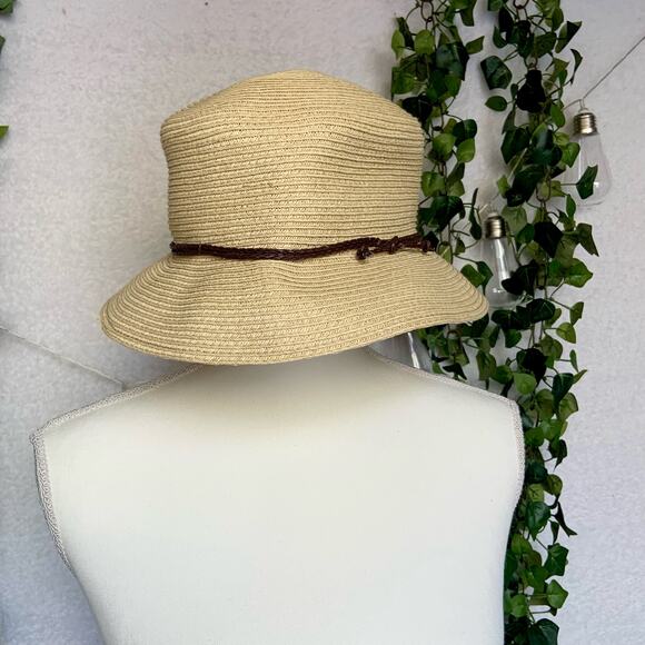 Nine West Beige Classic Straw Beach Sun Bucket Hat Women's One Size - Picture 5 of 7